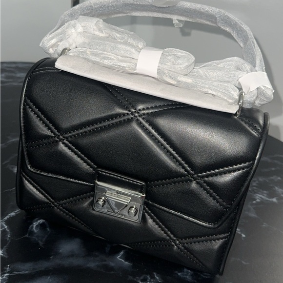MICHAEL KORS Black Silver Serena Quilted F. Leather Crossbody Bag AUTHENTIC NWT - Picture 9 of 10